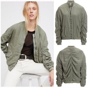 Free People Ruched Linen Bomber Medium